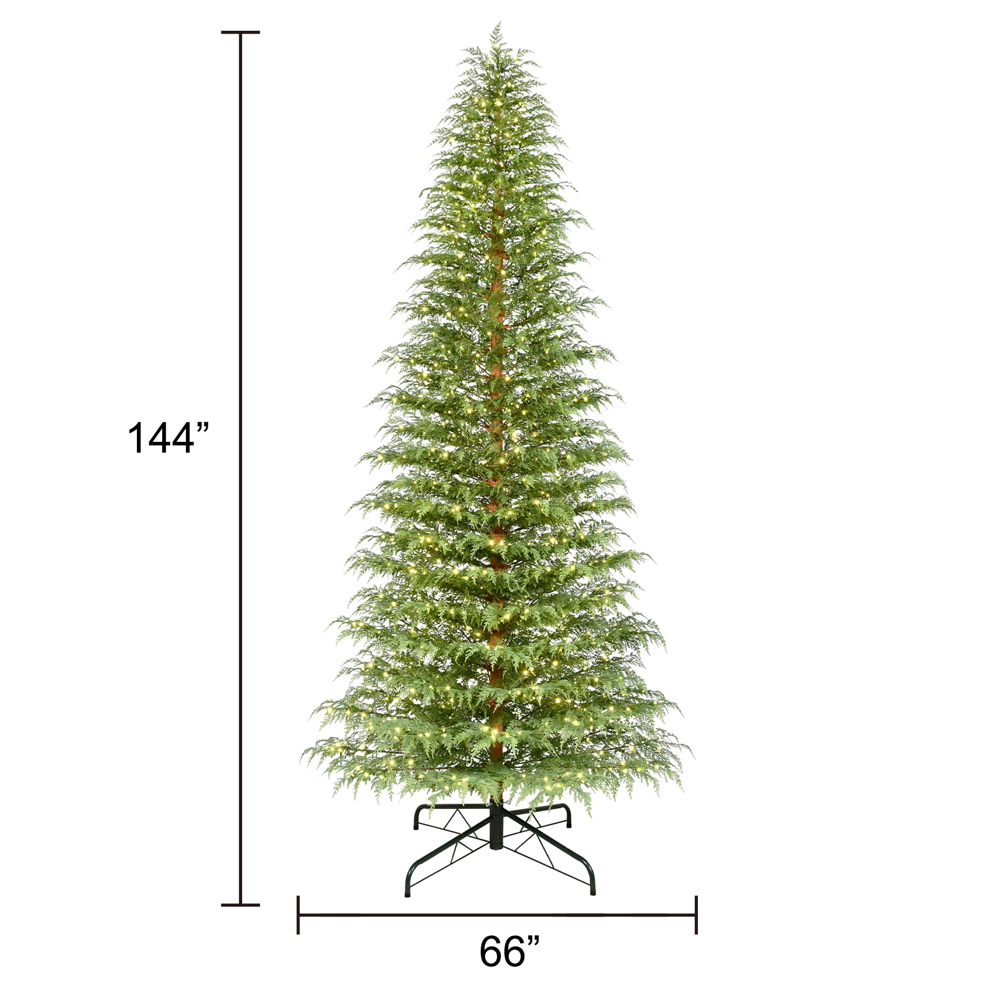 My Texas House 12ft Pre-Lit Cypress Artificial Christmas Tree, 1000 Warm White Twinkle LED, Green