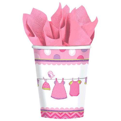 Baby Shower Girl Shower with Love Cups, 9 oz, Pack of 8