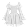 thumbnail image 4 of XIAOCHA Womens Dark Gothic Corset Theme Mini Gown Square Neck Flare Bell Sleeve Chiffon Layer Festival Party Long Dress, 4 of 4