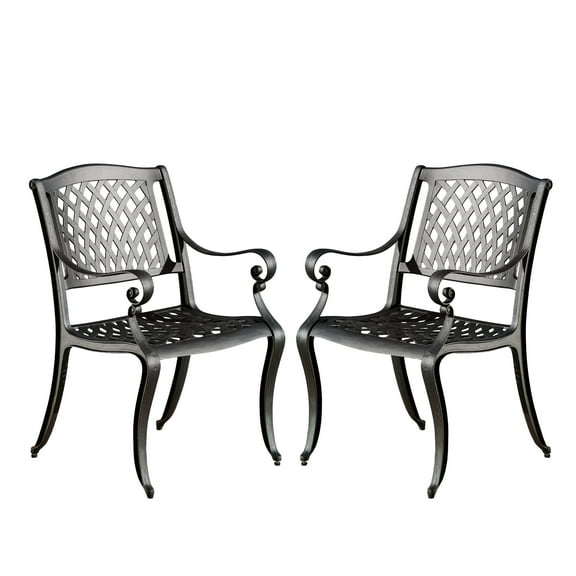 Naples Cast Aluminum Outdoor Dining Chairs, Set of 2, Black Sand