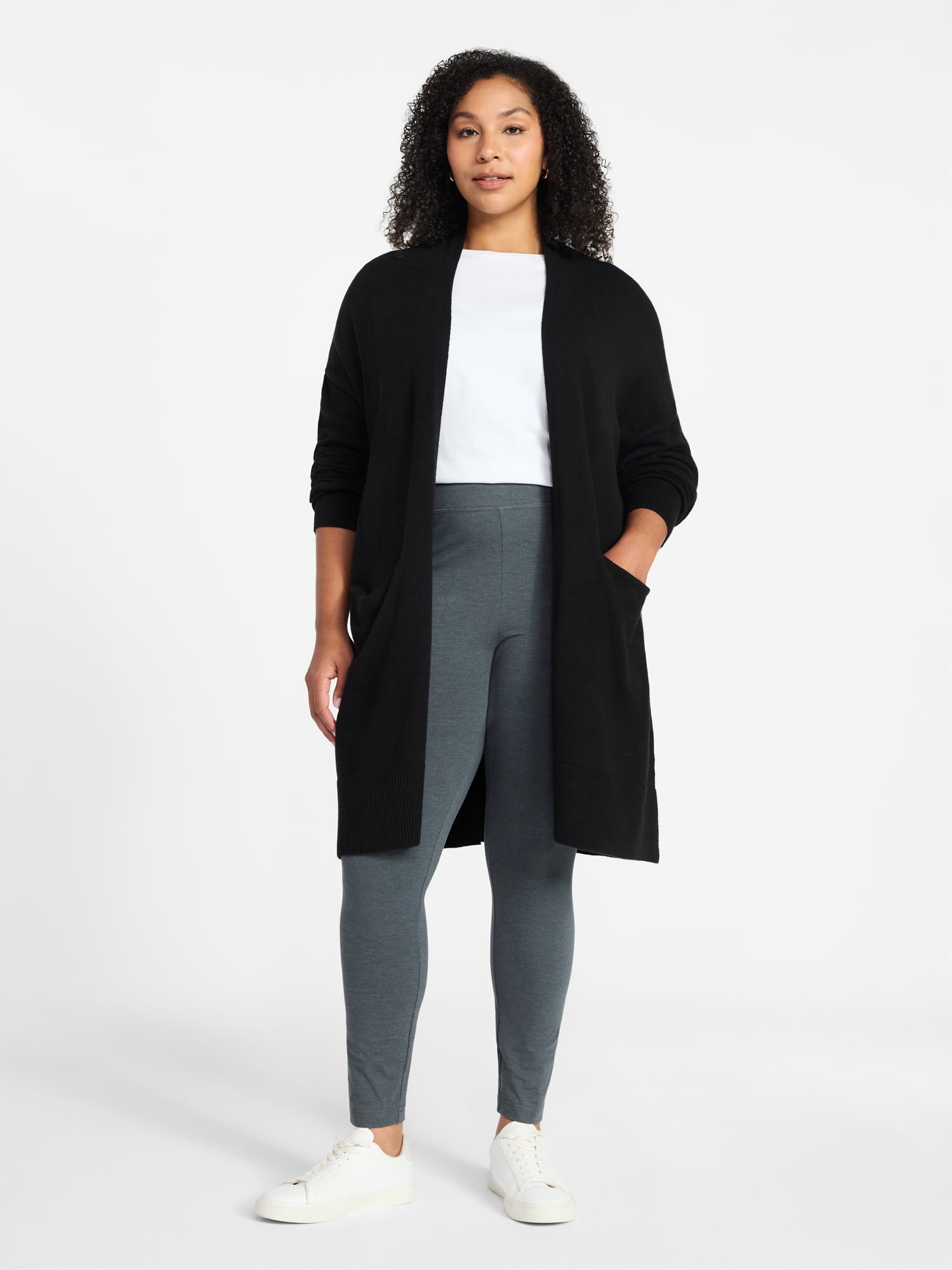 Time and Tru Women's Long Open Front Cardigan Sweater with Long Sleeves, Sizes XS-XXXL