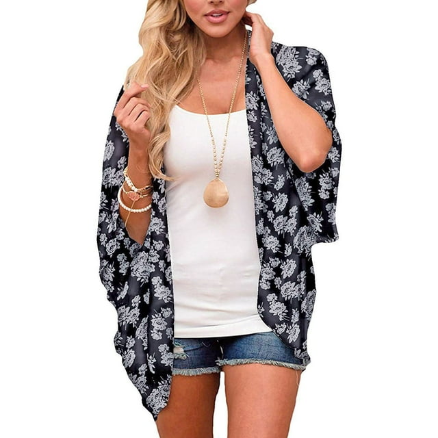 Vestes Légères pour Femmes Cardigan à Manches Kimono Imprimé Chemise Décontractée Ample et Couvrante Hauts Cardigans pour Femmes en Liquidation