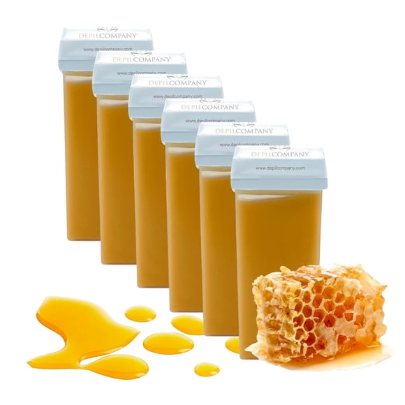 Depilcompany Cera Miel Roll-On | Cera depilatoria roll-on cálida para una depilación suave | Cera Suave | De un solo uso | Higiénico | Hecho en España | 3,53 onzas (6 piezas)