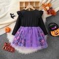thumbnail image 4 of shoper Girls Halloween Tutu Dress Long Sleeve Ruffled Bat Print Mesh Skirt with Bow Toddler Party Outfit for 1-8 Years Comfortable Casual Wear, 4 of 9