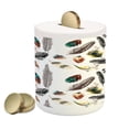 thumbnail image 1 of Feathers Piggy Bank, Arrangement of Types of Quills in Vivid Tones Grey Splashes Image Print, Ceramic Coin Bank Money Box for Cash Saving, 3.6" X 3.2", Multicolor, by Ambesonne, 1 of 4