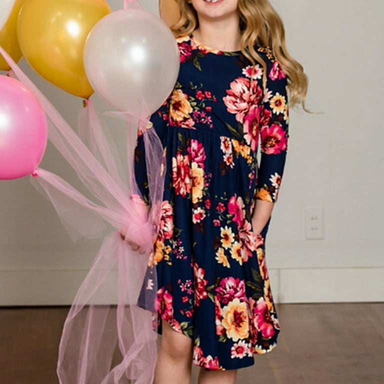 Mommy and Me Dresses Boho Flare O Neck Dress Parent Child Long Sleeve Sundress Family Matching Outfits