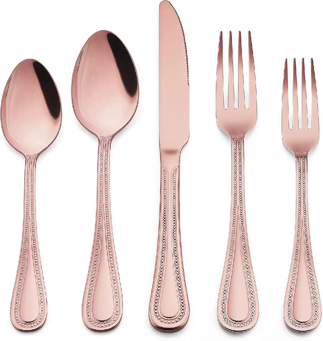 60Piece Copper Silverware Set, Stainless Steel Flatware Service for 12