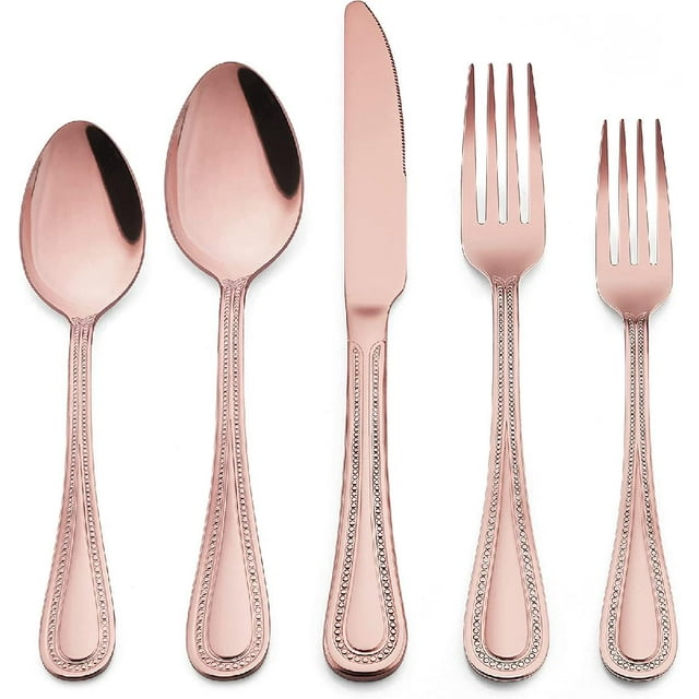 60Piece Copper Silverware Set, Stainless Steel Flatware Service for 12