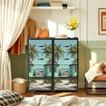 thumbnail image 6 of 4 Drawer Vertical Storage Dresser Ocean Beach Coastal Seascape Mint Green Tropical Turquoise Palm Tree with Wood Top Fabric Pull Drawers, 6 of 8