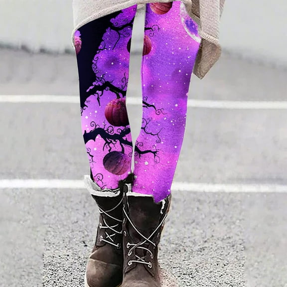 Alkepwun 3D Print Halloween Leggings Women Stretch Halloween Pumpkin Ghost Bat Spider Web Print Skinny Pants Soft Brushed Ankle Length Tights