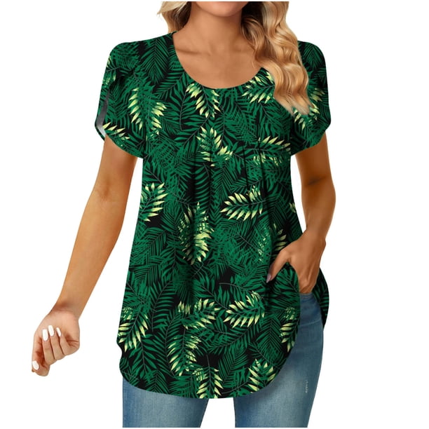 Blusa de manga corta con cuello redondo, informal, cómoda, a la moda para mujer OAVQHLG3B Store lin121212