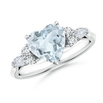ANGARA Natural Heart-Shaped 1.4 ct Aquamarine Engagement Ring with Diamonds in 14K White Gold for Women (Size-8mm) | March Birthstone, Anniversary, Jewelry Gift for Women | Natural Aquamarine Ring