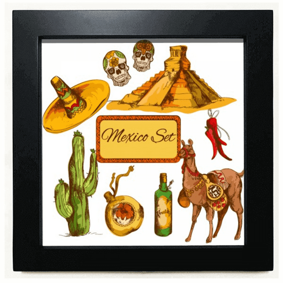 Sombrero Mexico Pyrad Desert Cactus Mexican Black Square Frame Picture Wall Tabletop