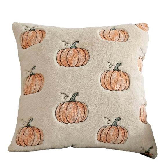 18X18 Inch Pumpkin Throw Pillow Cover Embroidered Soft Plush Throw Pillow for Couch Fall Halloween Decor Beige 1 Piece