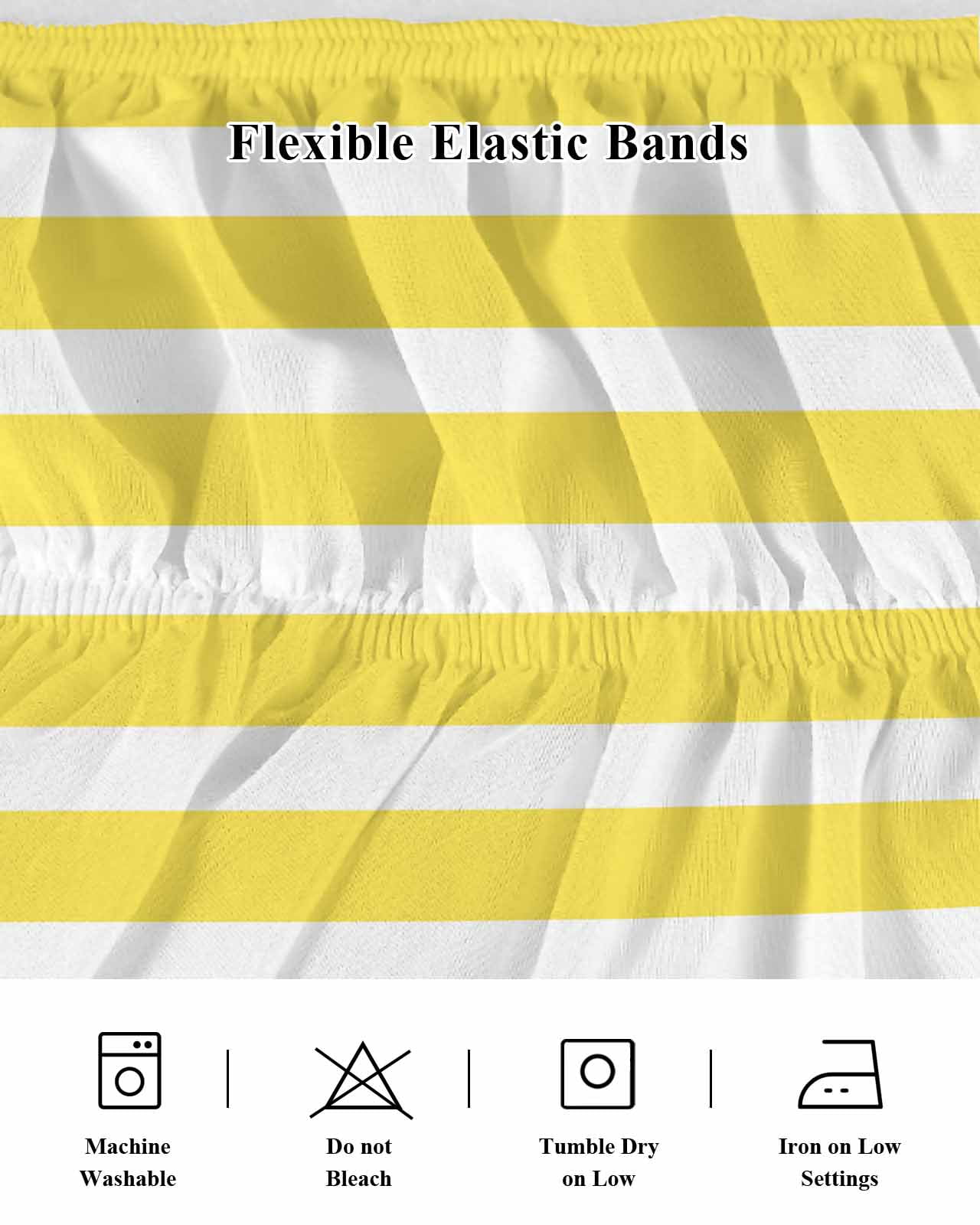 Yellow Striped Wrap Around Bed Skirts for Queen Bed 16" Drop,Bed Skirt with Adjustable Elastic Belt Dust Ruffle Bed Valance for Bedroom Hotel Modern Simple Monochrome Geometric White Bed Frame Cover