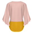 thumbnail image 6 of Pink And Yellow Color Block Women's V-Neck Blouse With 3/4 Ruffled Bell Sleeves Casual Top Ladies Blouses, 6 of 7