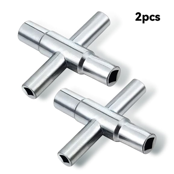 2PCS 4 Way Sillcock Key Wrench, Zinc Alloy Water Utility Key, Multi-Size Spigot Wrench for Outdoor Faucet, Water Spigot, Cabinet and Gas Valve