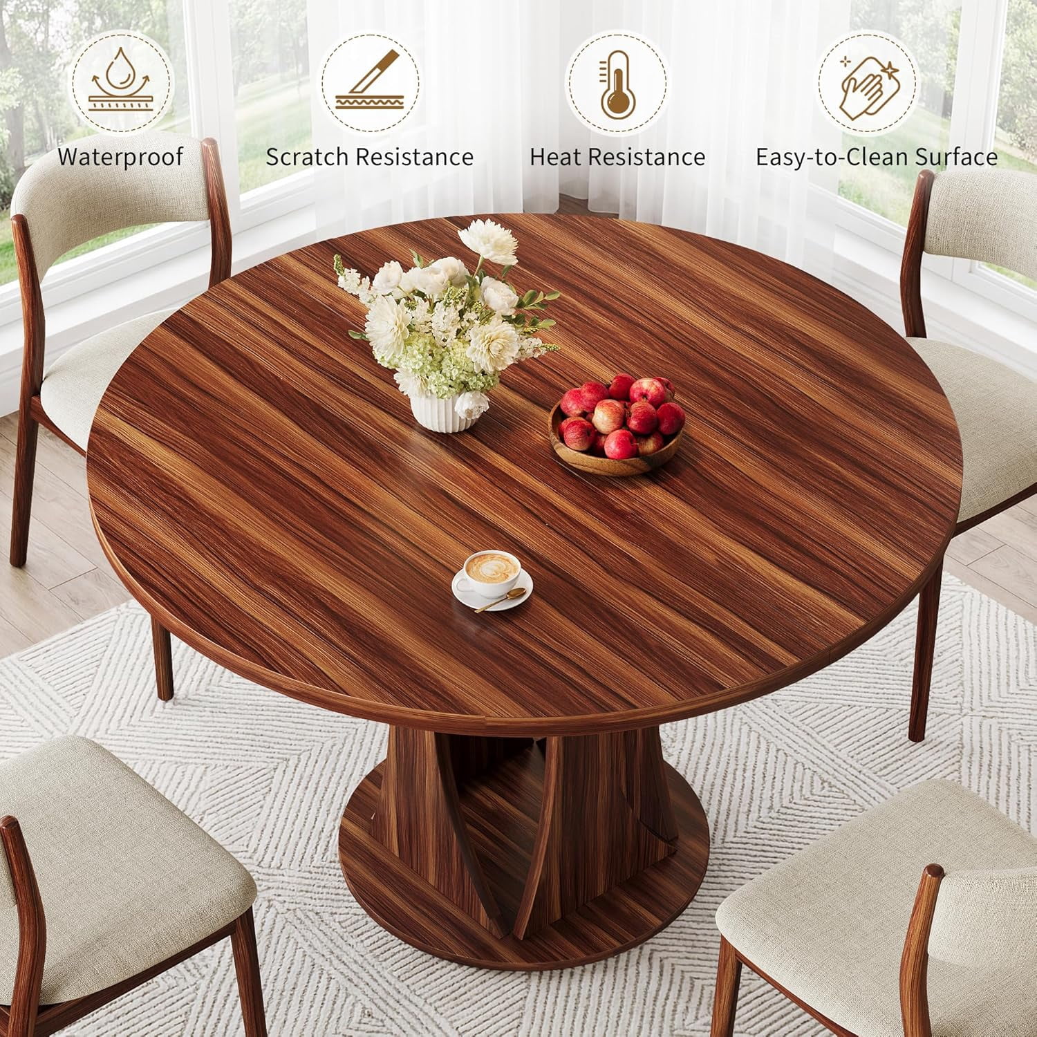 Virans 47.2" Round Dining Room Table for 4-6,Dinner table with MDF for Kitchens,Living Rooms,Walnut