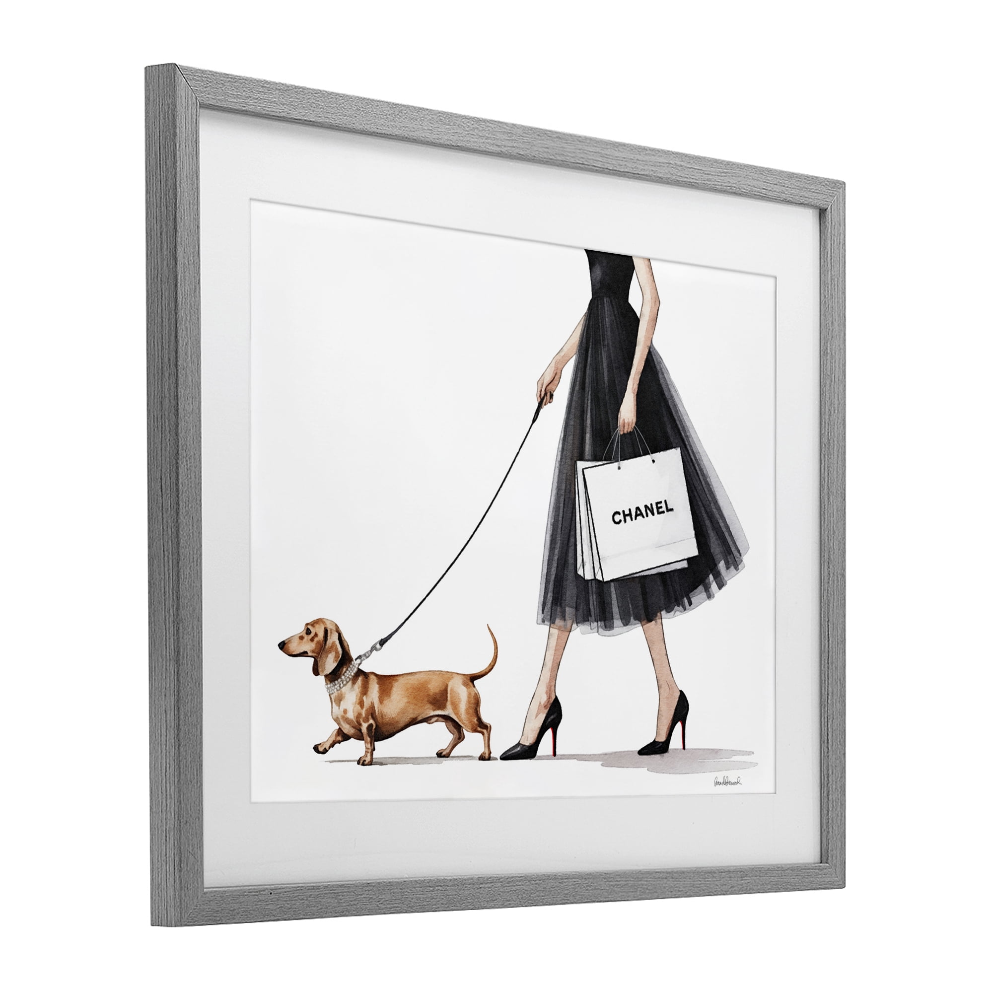 Stupell Industries Glam Dog Walking Gray Framed Print Under Glass, design by Amanda Greenwood