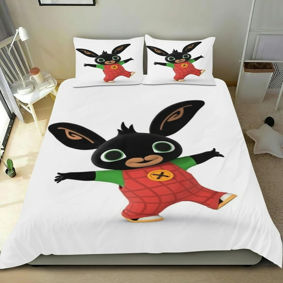 Bunny Bing Themed Bed Sheet Set Three Piece Set 53x79 In ches Comfortable And Skin Friendly Unique Design Creating A Star Studded Night Home Decor Gifts For Family Friends fans