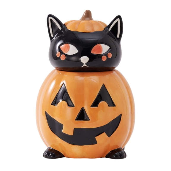 Way To Celebrate Halloween Pumpkin Cat Ceramic Cookie Jar