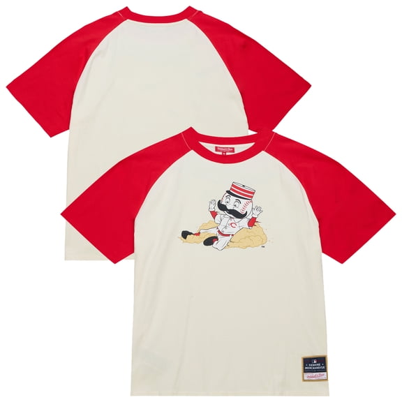 Women's Mitchell & Ness Cream Cincinnati Reds Boyfriend Raglan T-Shirt