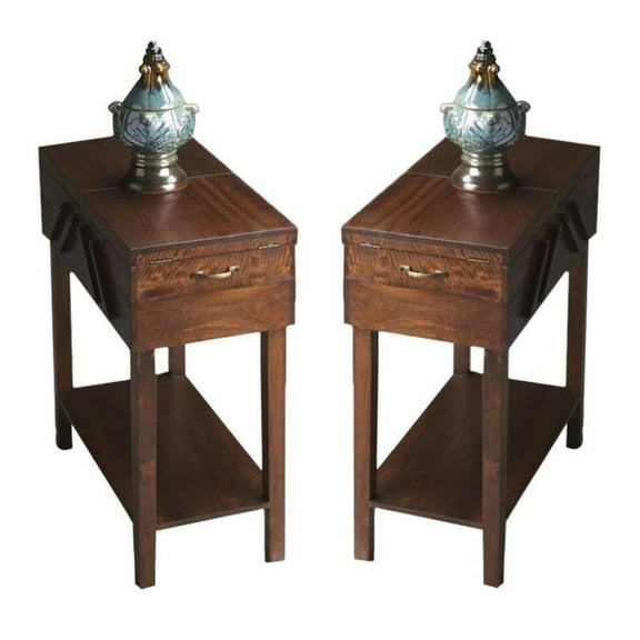 Home Square Modern Acacia Wood End Table in Dark Brown - Set of 2
