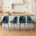 thumbnail image 3 of WOOW DEPOT 26" Swivel Bar Stools Large Seat Set of 1, Upholstered PU Leather w/ Mid-Back Wood Legs, Modern Armless Island Counter Barstools Kitchen Pub Chair, Blue, 3 of 12