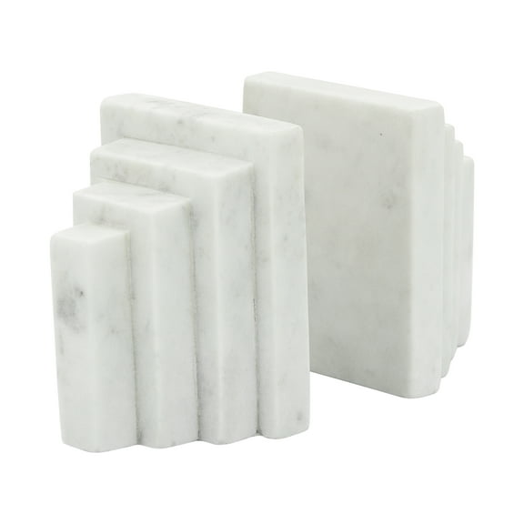 Sagebrook Home Set of 2 Marble 5"h Block Bookends, White