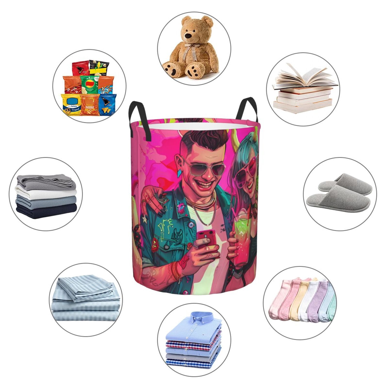 Large Laundry Basket with Handles - Hip Hop People No.114 Kids Baby Dirty Clothes Laundry Hamper for Bedroom Aesthetic