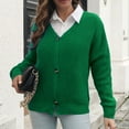 thumbnail image 5 of Lilgiuy Women's Casual Solid Color Button Loose Knit Top Long Sleeve Cardigan Sweater V-Neck Sweater,Green,8(L) Fall Fashion 2022 Spring Winter, 5 of 5