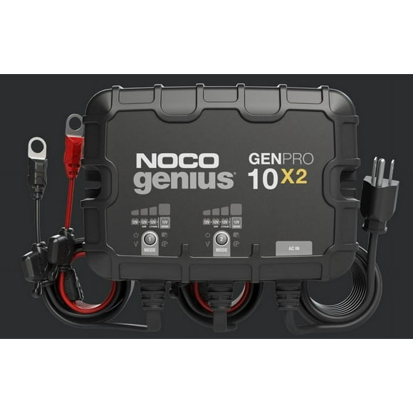 Noco Battery Charger GENPRO10X2 For 12 Volt Batteries; 2 Bank Onboard Charger/10 Amp Per Bank; 120 To 240 Volt AC/50 To 60 Hz; 20 Amp Charging Current; With Two Self-Tapping Screw