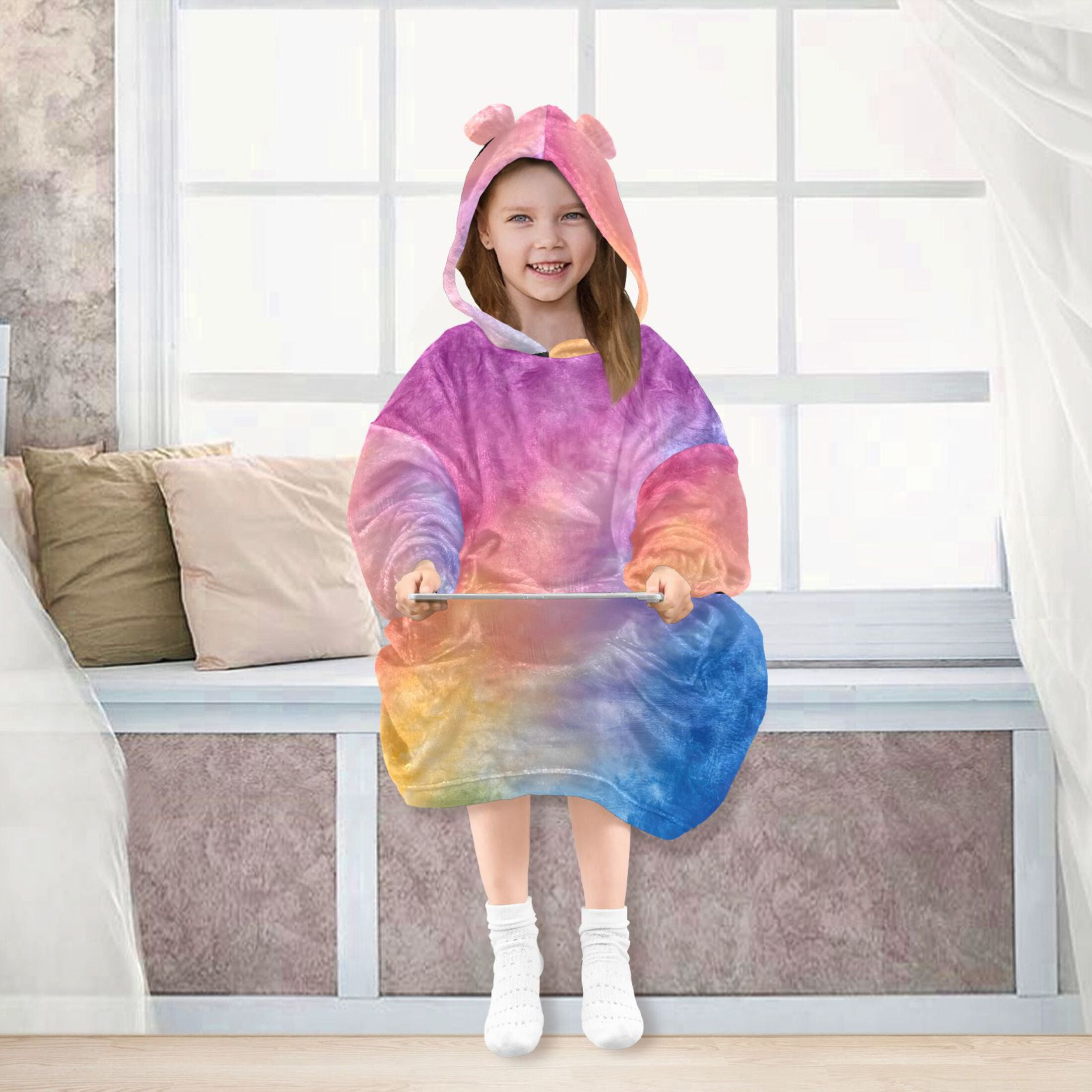 joogoo Wearable Blanket Hoodie Purple Blue Tie Dye for Flannel Sherpa Pocket 3-14 YR S