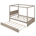 thumbnail image 2 of Wood Canopy Bed With Trundle Bed, Full Size Canopy Platform Bed With Support Slats .No Box Spring Needed, Light Brown, 2 of 9