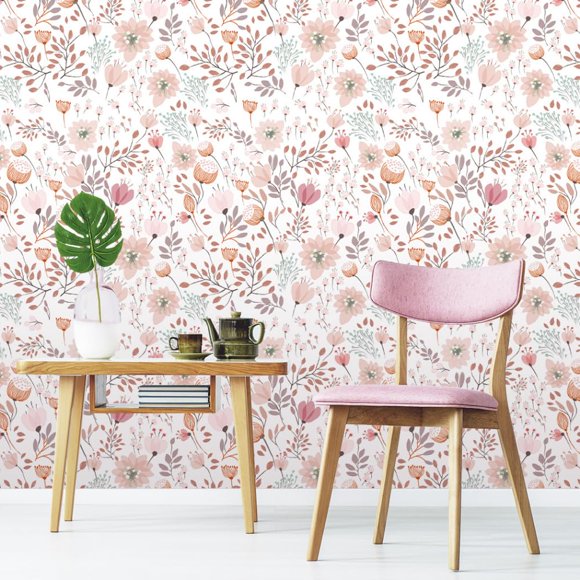 Papel tapiz GeRRiT 45 x 300 cm floral rosa autoadhesivo tipo peel and stick
