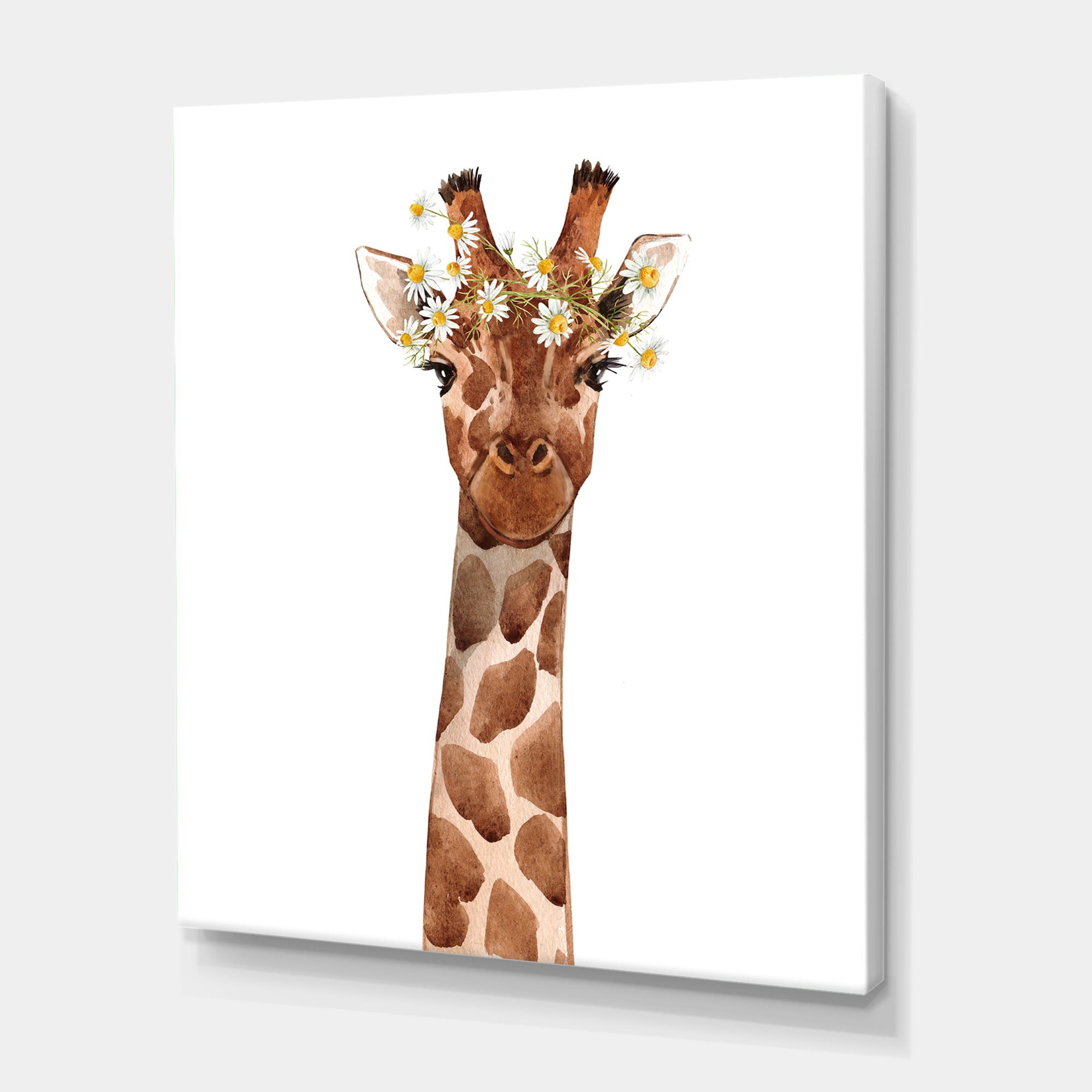 Designart ' Portrait of A Giraffe With White Flowers ' Farmhouse Canvas Wall Art Print