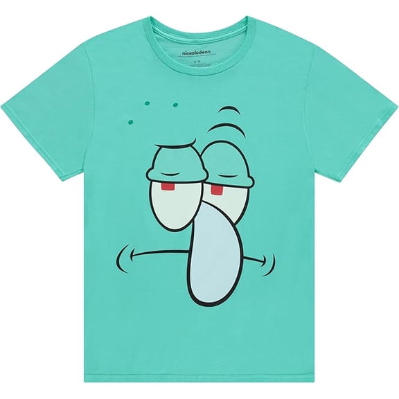 SpongeBob SquarePants Men’s Shirt, Classic Cartoon Printed Big Face Squidward T-Shirt Mint - 2XL