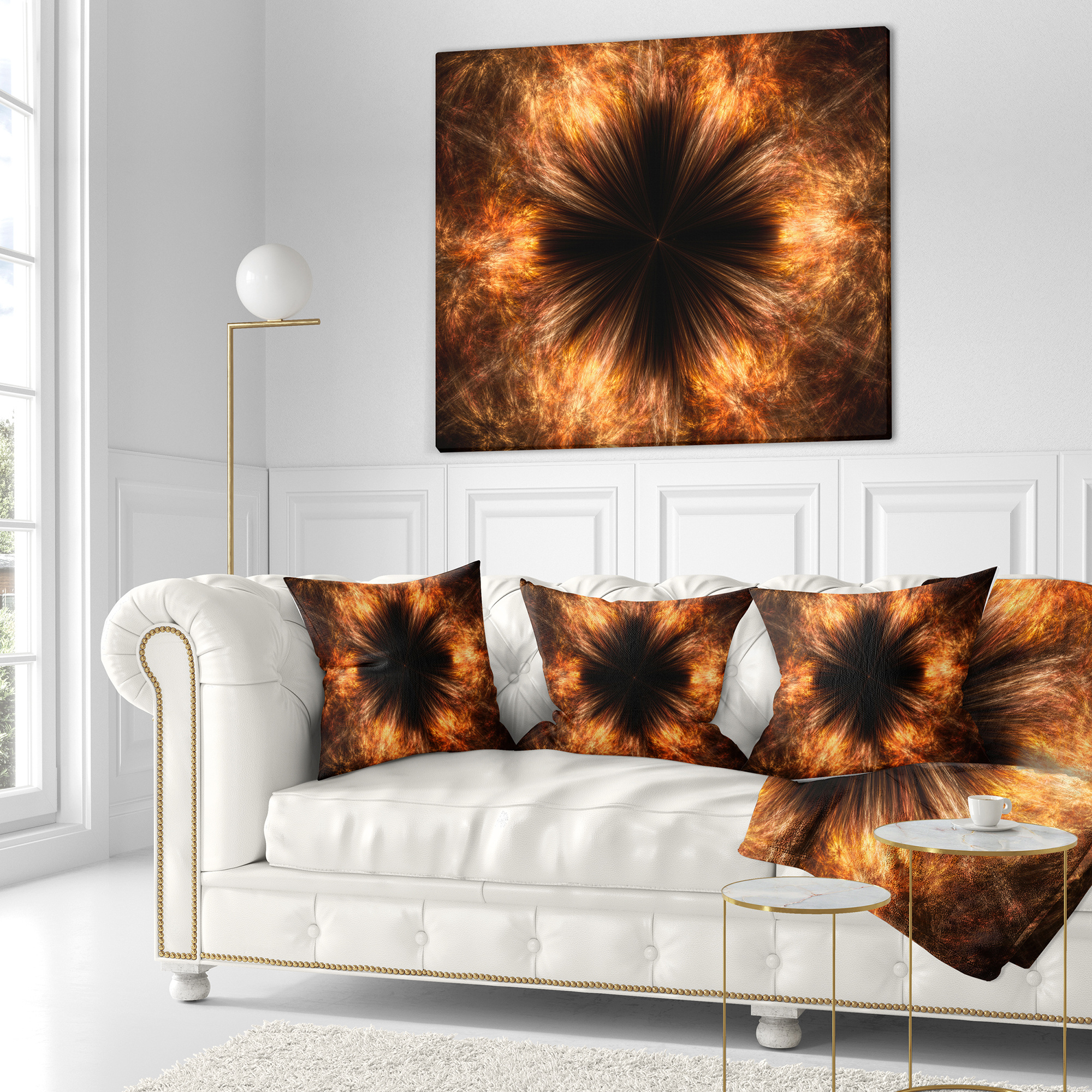 Designart Fractal Black Brown Flower - Floral Throw Pillow - 18x18