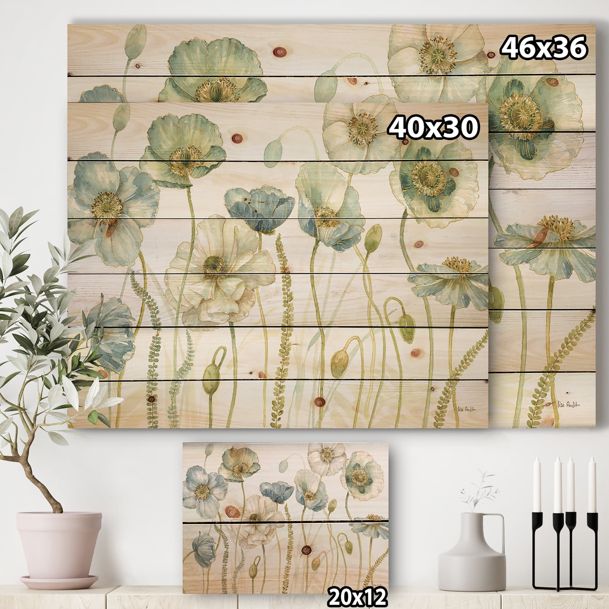 Designart 'Abstract My Greenhouse Cottage Flowers IV' Traditional Print on Natural Pine Wood