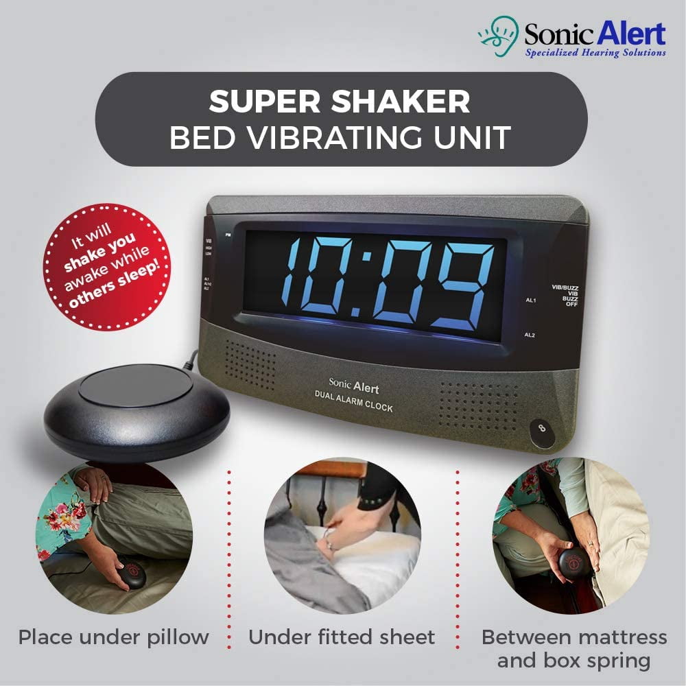 Sonic Alert - Sonic Bomb Dual Alarm Clock, Bed Shaker Vibrator with Large Digital Display - Black