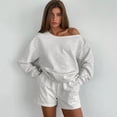 thumbnail image 3 of 2022 Conjunto de pijamas de manga larga europeos y americanos de otoño Pantalones cortos deportivos Tejido transfronterizo suelto Puede usar ropa de casa para damas (Gris, L) JAMW Sencillez, 3 of 4