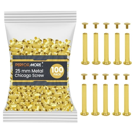 

100 Pack of Chicago Screw Post Binding Screws 25mm Brass Plated Metal Screw Posts for Scrapbooking Photo Albums Binding Leather Repair
