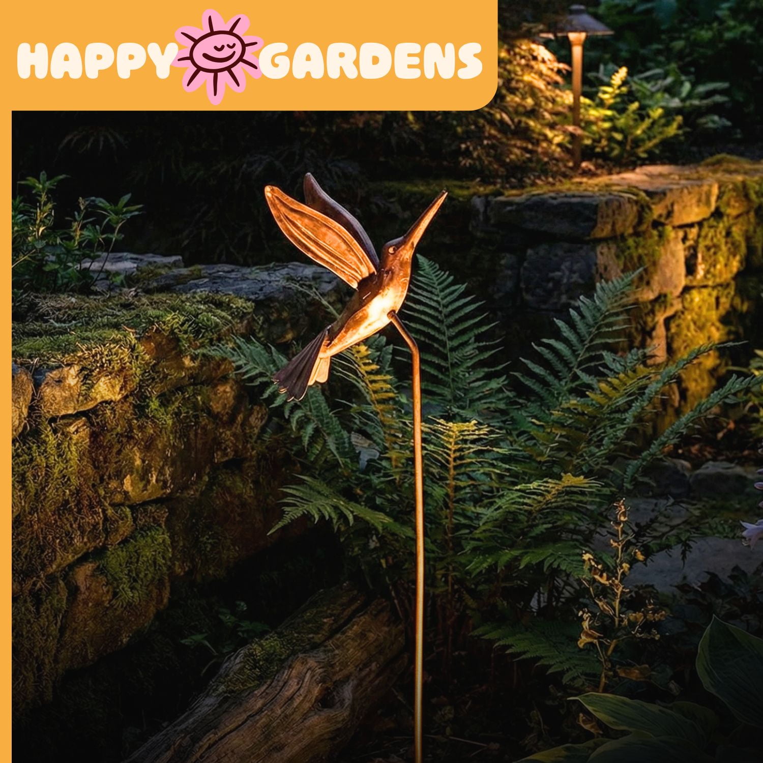 Happy Gardens Metal Hummingbird Decorative Stake (30” Tall - Flamed Finish)  Large Outdoor Yard Art, and Outside Decor