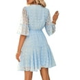 thumbnail image 6 of Blotona Women Midi Dress Short Sleeve V Neck Jacquard Solid Summer Dress for Casual Daily, 6 of 9