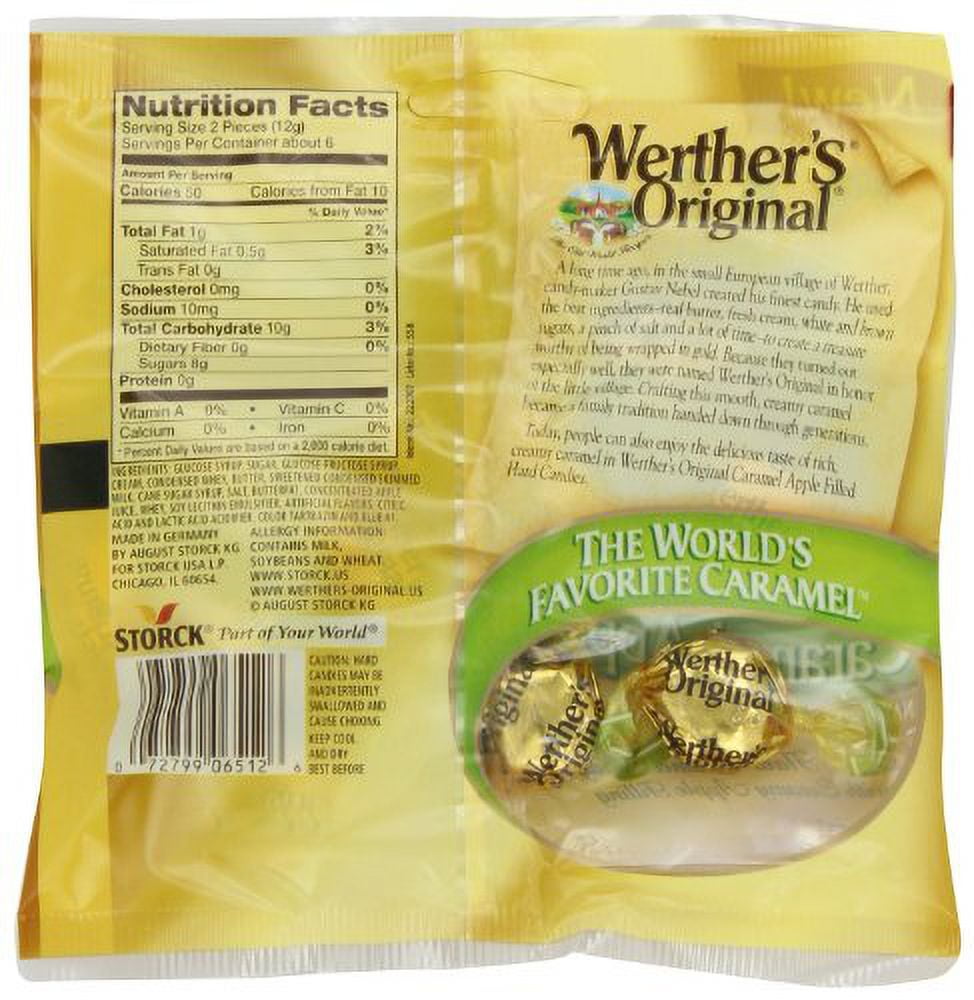 WERTHER'S ORIGINAL Caramel Apple Filled Hard Candy, Bulk Candy, Individually Wrapped Candy, Caramel Candy, Caramel Sweets, 2.65 Ounce Bags (Pack of 12)