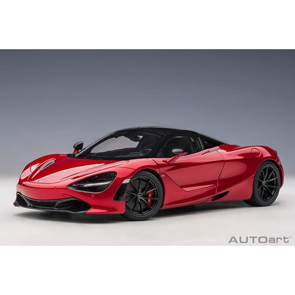 McLaren 720S Memphis Red Metallic with Black Top and Carbon Accents 1/18 Model Car by Autoart
