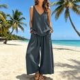 thumbnail image 6 of IUYRTFE Women's V Neck Sleeveless Top and Wide Leg Pants Set Drawstring Waist Cotton Linen Lounge Outfit, 6 of 7