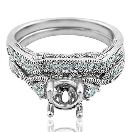Prong Set Diamond Semi Mount Midwest Jewellery 14K White Gold Wedding Ring Set Semi Mount 1/3ctw Diamonds Fits 1ct Round Solitaire (i2/i3, I/j) ()
