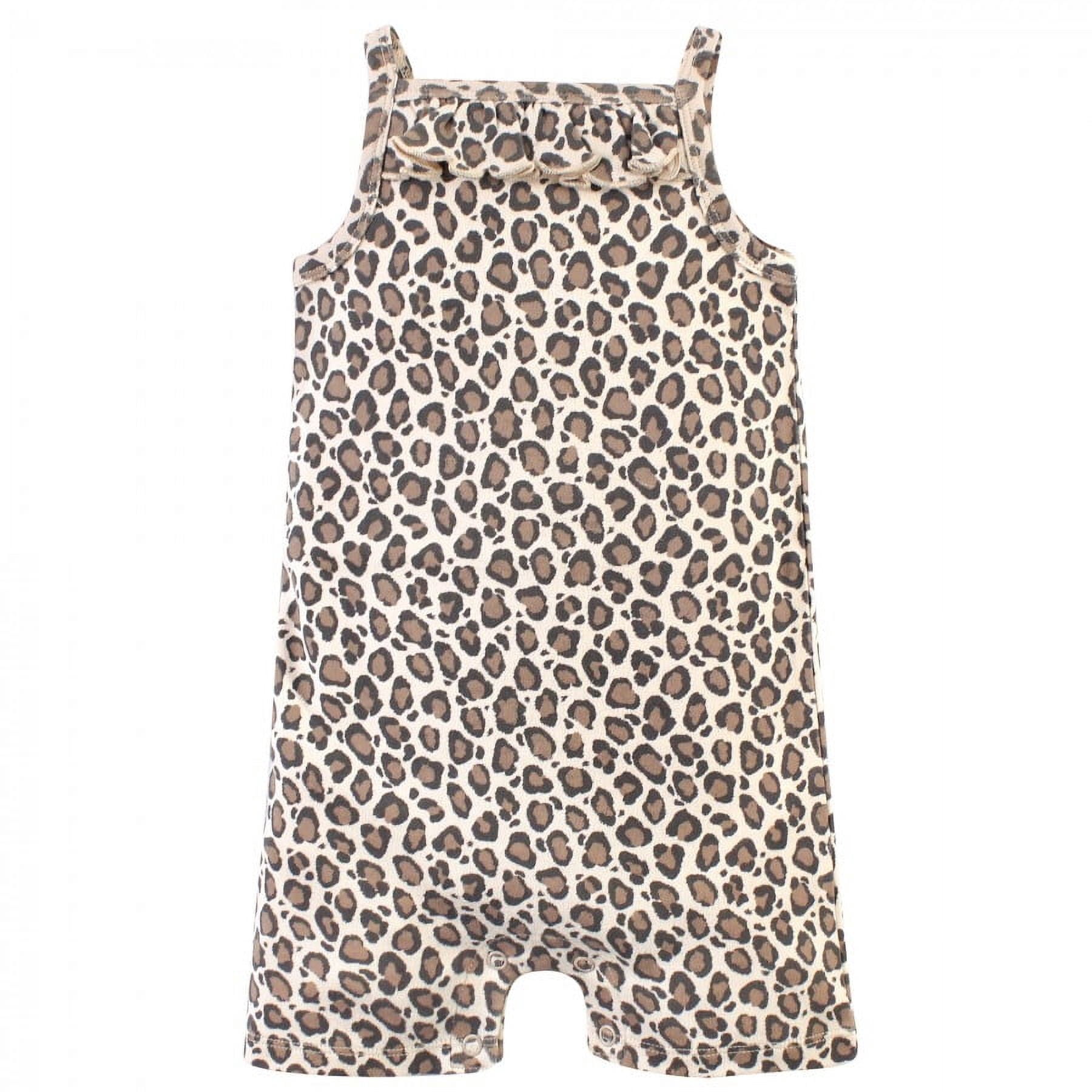 Touched by Nature Baby Girl Organic Cotton Rompers 3pk, Leopard, 6-9 Months