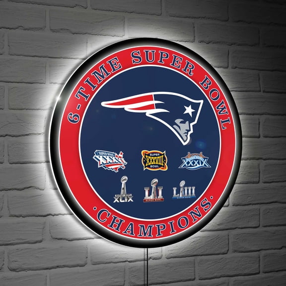 New England Patriots Six-Time Super Bowl Champions XL Round LED Wall Sign